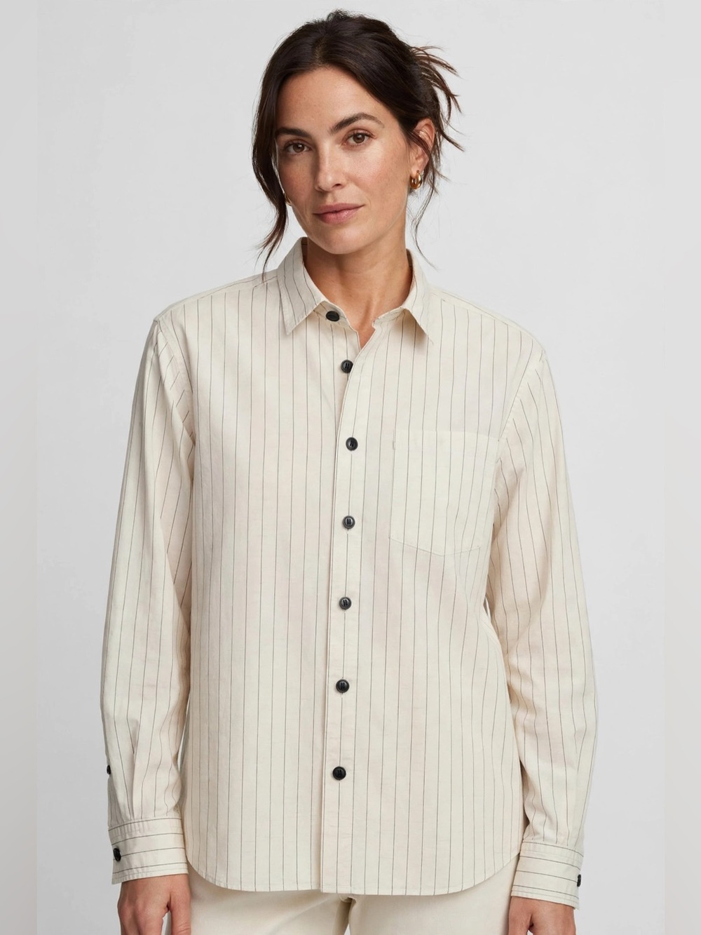 Banana Republic Cream Pinstripe Button-Down with Black Buttons - Picture 2 of 15